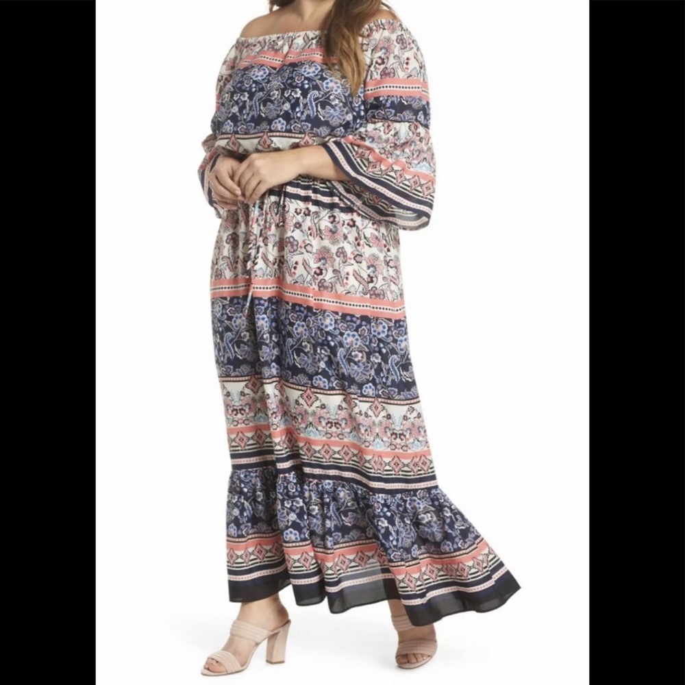 Eliza J Print Off the Shoulder Maxi Dress
